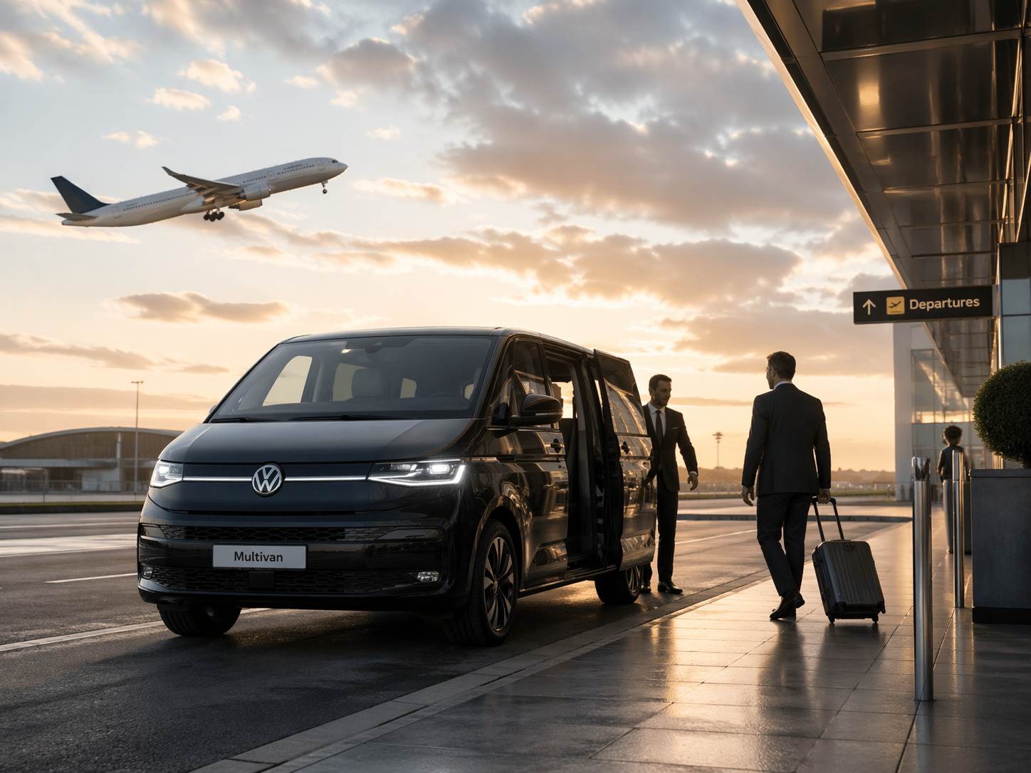 Luxury MPV at an airport terminal for Surrey Link Transport airport transfers